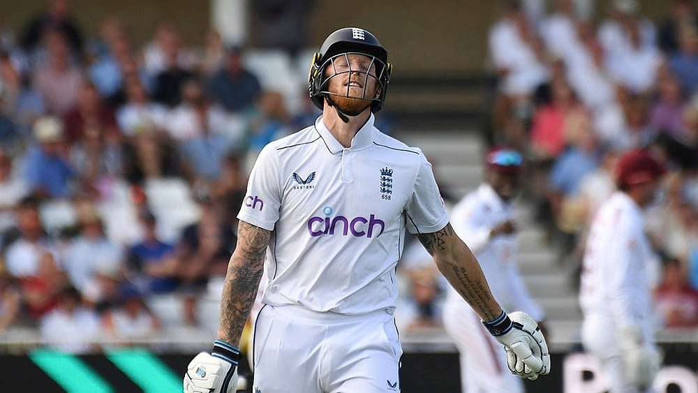| Photo: AP/Rui Vieira : Ben Stokes reacts after being after dismissed by Kavem Hodge